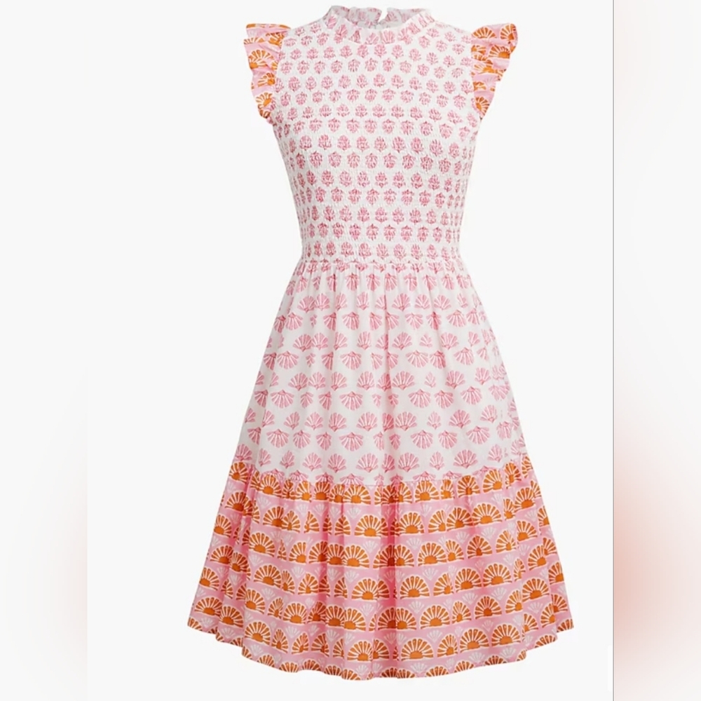 J. CREW Smocked Tiered Mini dress Size L Excellent Condition